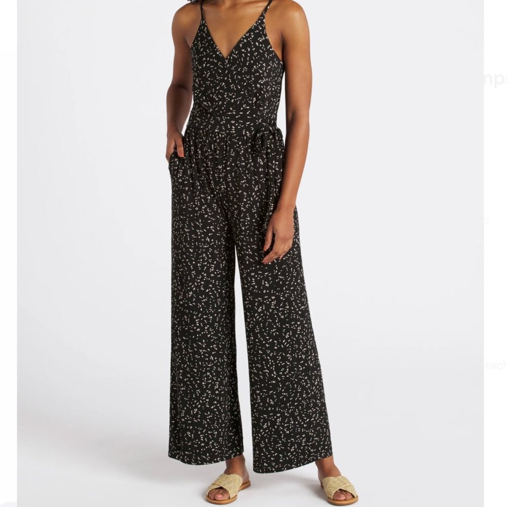 Stitch Fix Kaileigh Rochelle Black Abstract Print Knit Jumpsuit NWT | Size L